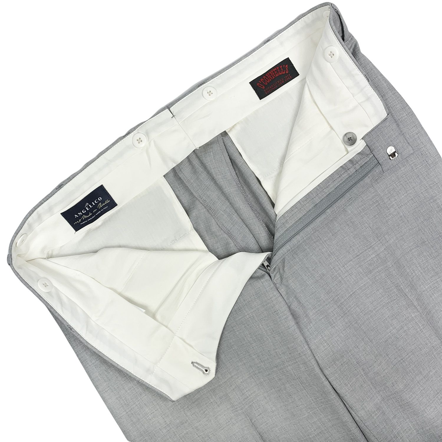 O'Connell's Plain Front Super 100 Worsted Wool Trousers - Pearl