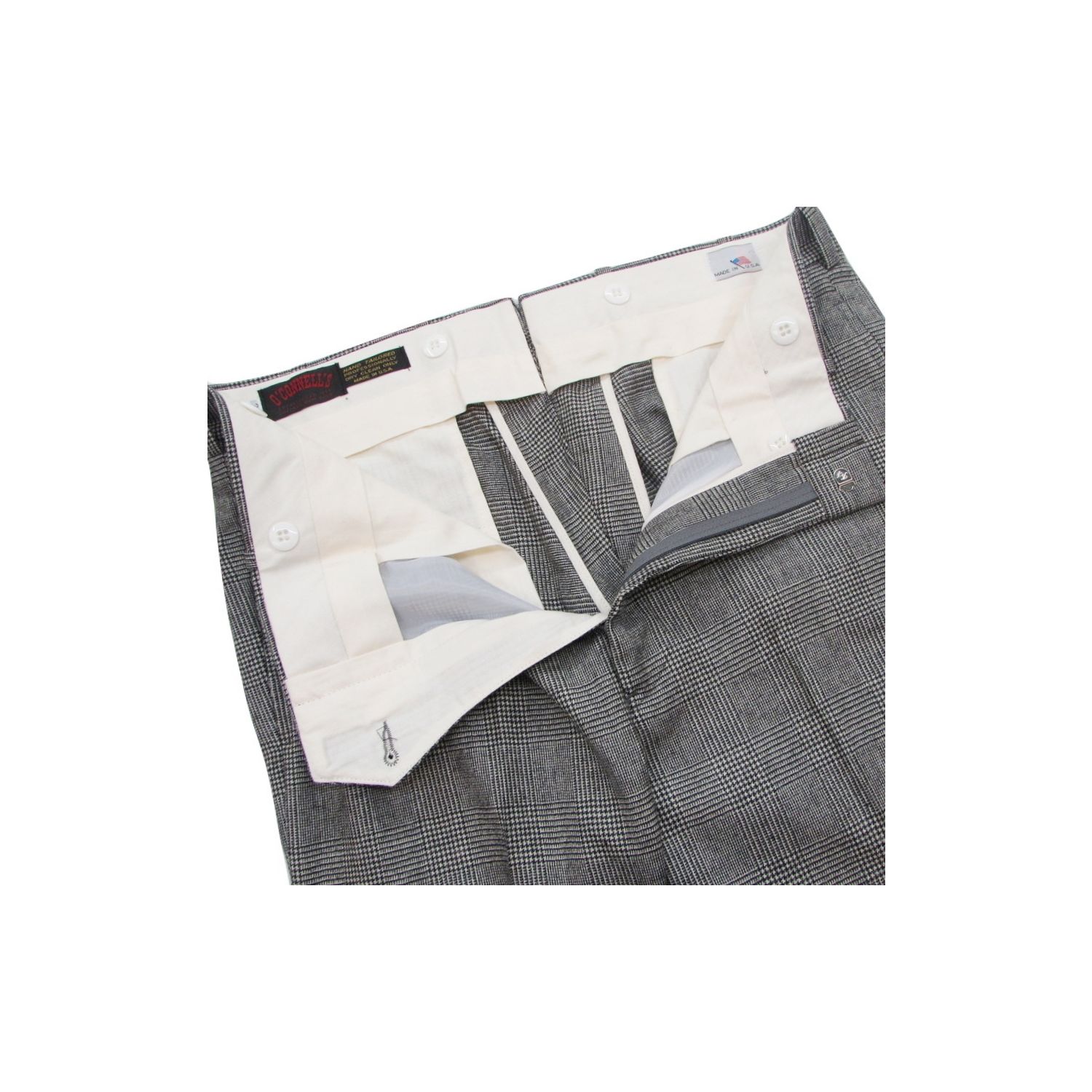 O'Connell's plain front Wool Flannel Trousers - Black & White Glen