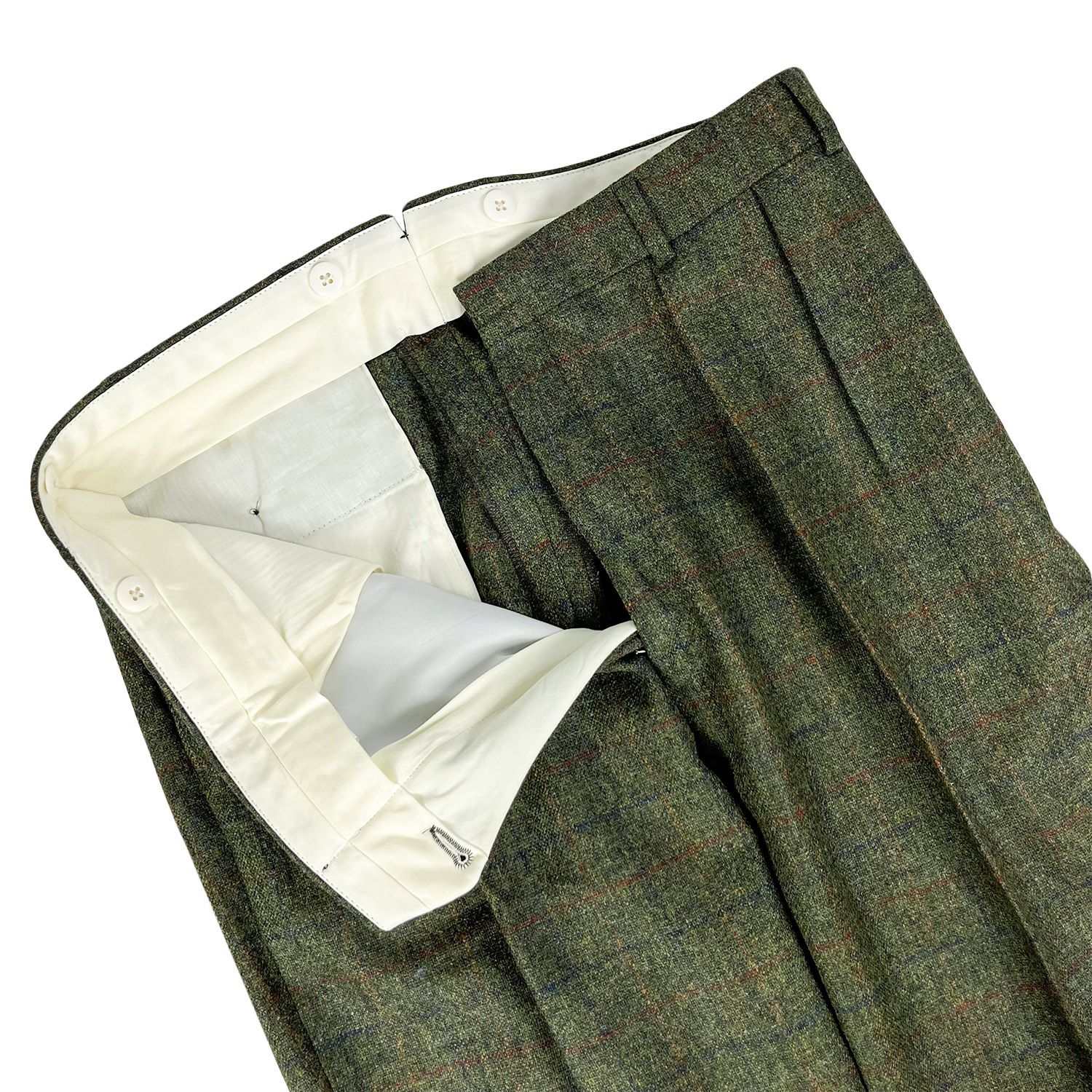 O'Connell's Pleated Front Shetland Wool Trousers - Olive with