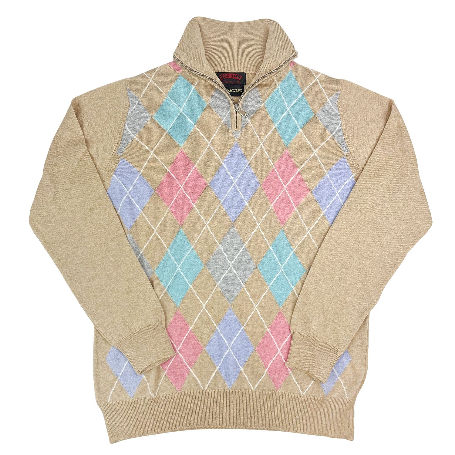 O'Connell's Scottish Cashmere & Cotton Quarter-Zip Argyle Sweater