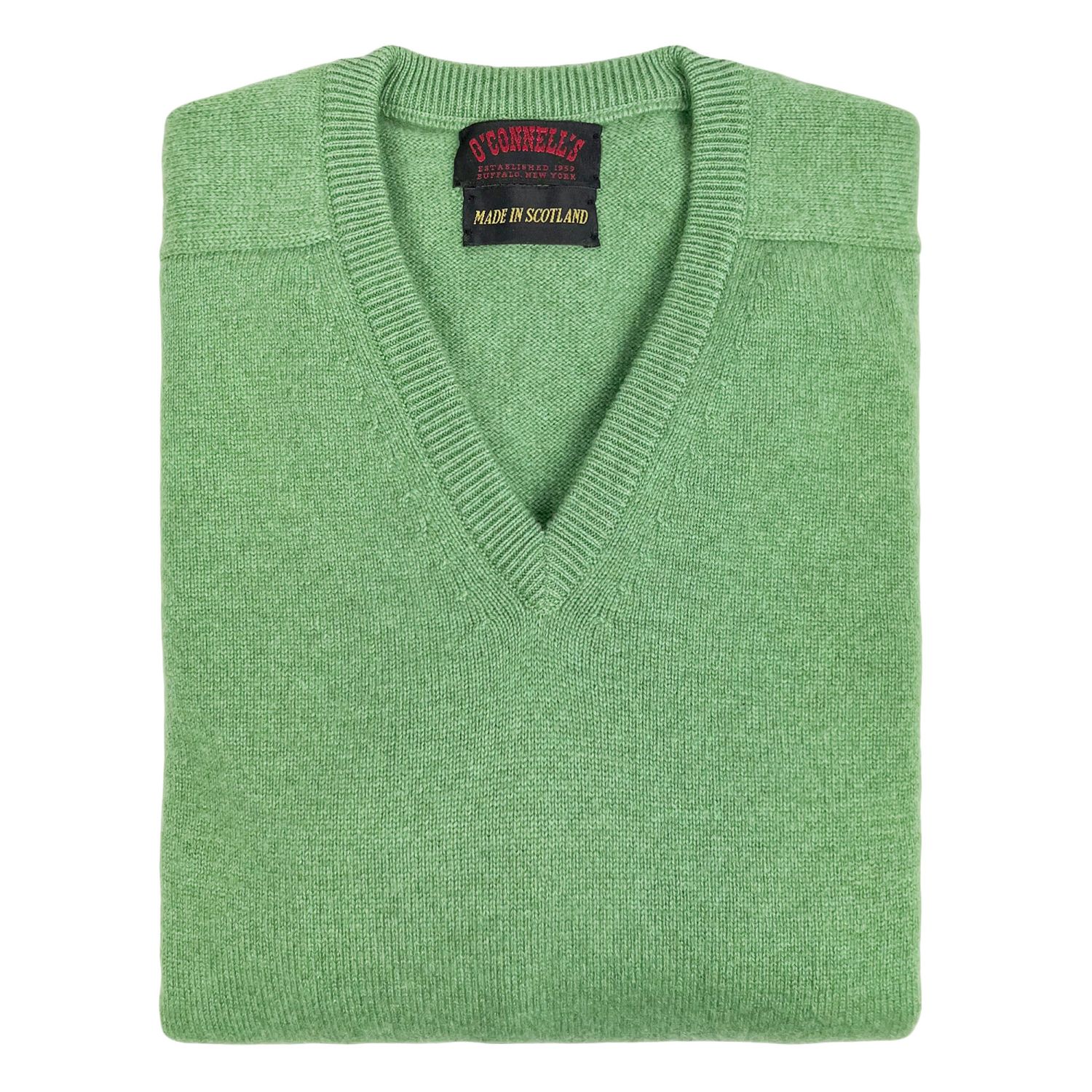 O'Connell's Scottish Cashmere V-Neck Sweater - Leaf Bud | Men's