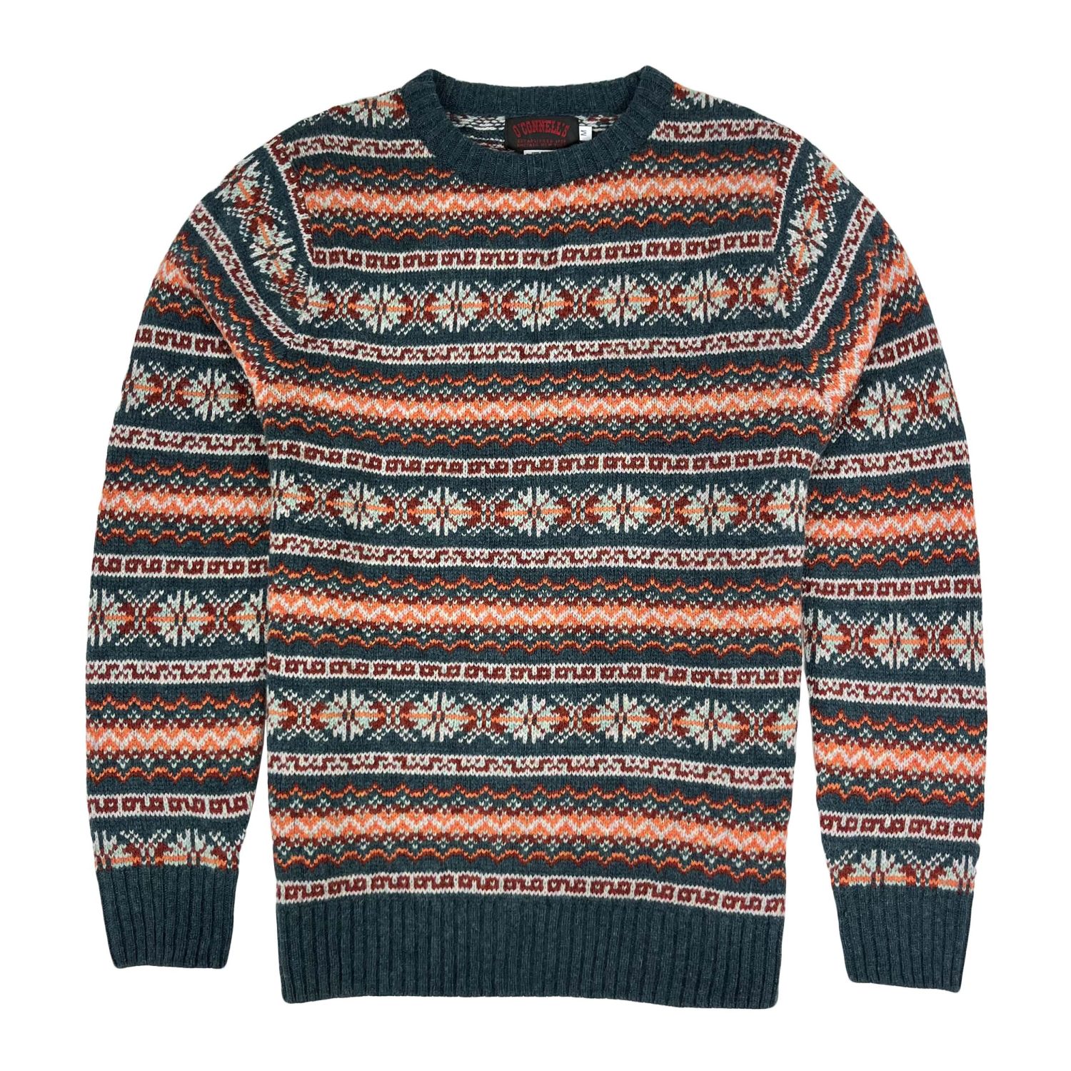 O'Connell's Scottish Shetland Fair Isle Sweater - Storm Blue, Tan