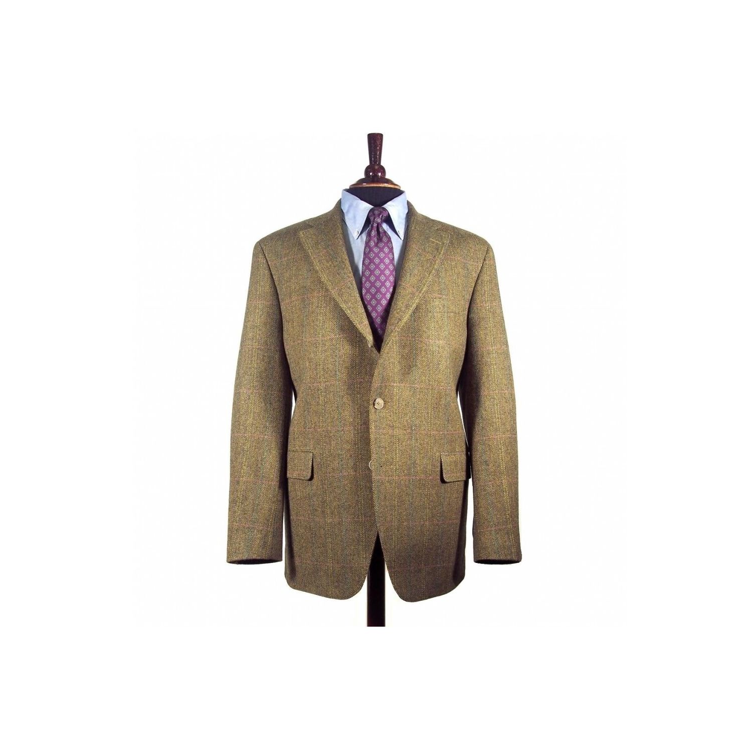 Blazer Vintage Donegal Tweed – Années 60 – Marron Olive Avec Overcheck Rouille – Taille 40