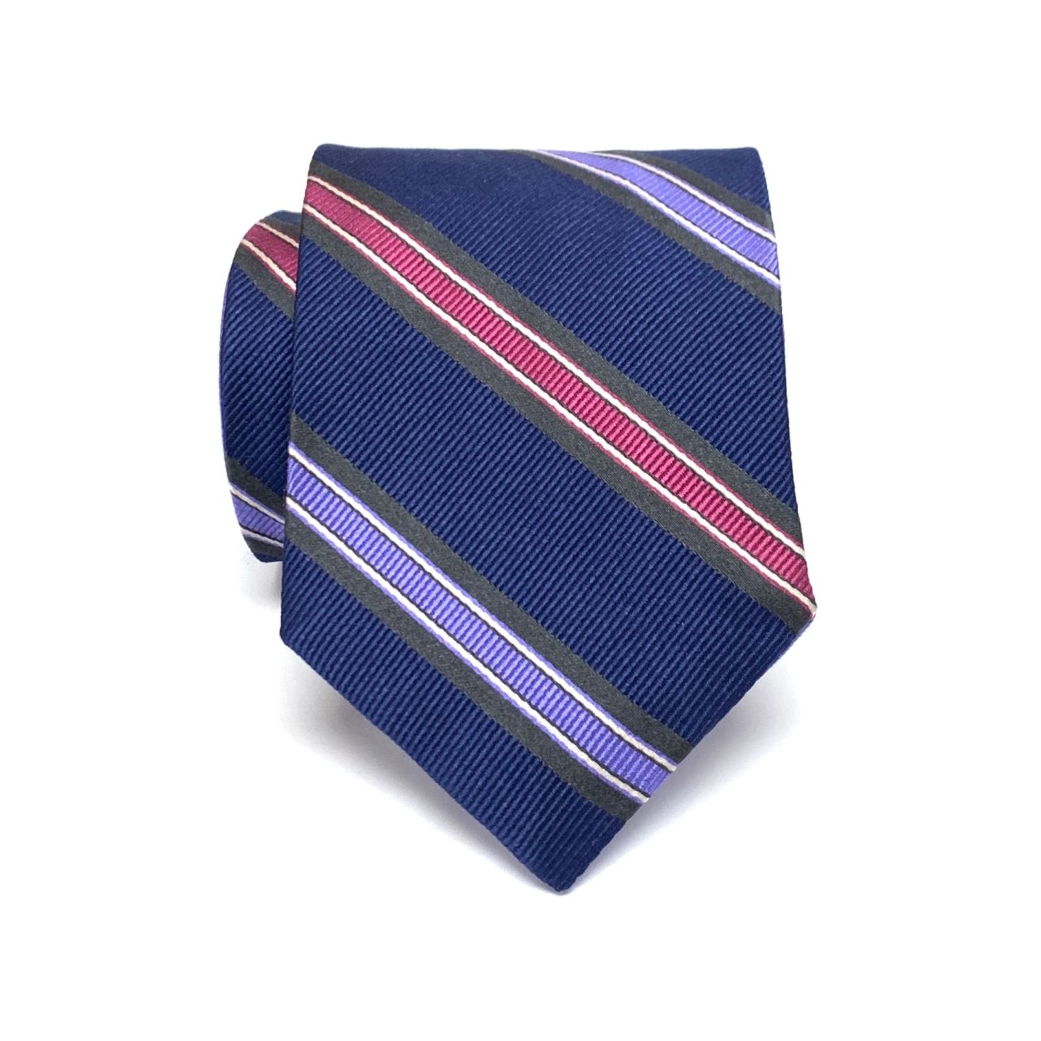 Robert Talbott Woven Silk Reversible Tie - Navy Stripe  ROBERT TALBOTT CARMEL Purple/Black Striped Hand Sewn Silk Neck Tie sz OS main image 0