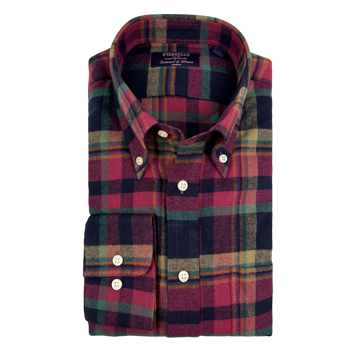 Seaward & Stearn Button Down Long Sleeve Sport Shirt - Brushed Cotton Flannel - Berry, Navy & Teal Seaward & Stearn Button Down Long Sleeve Sport Shirt - Brushed Cotton Flannel - Berry, Navy & Teal