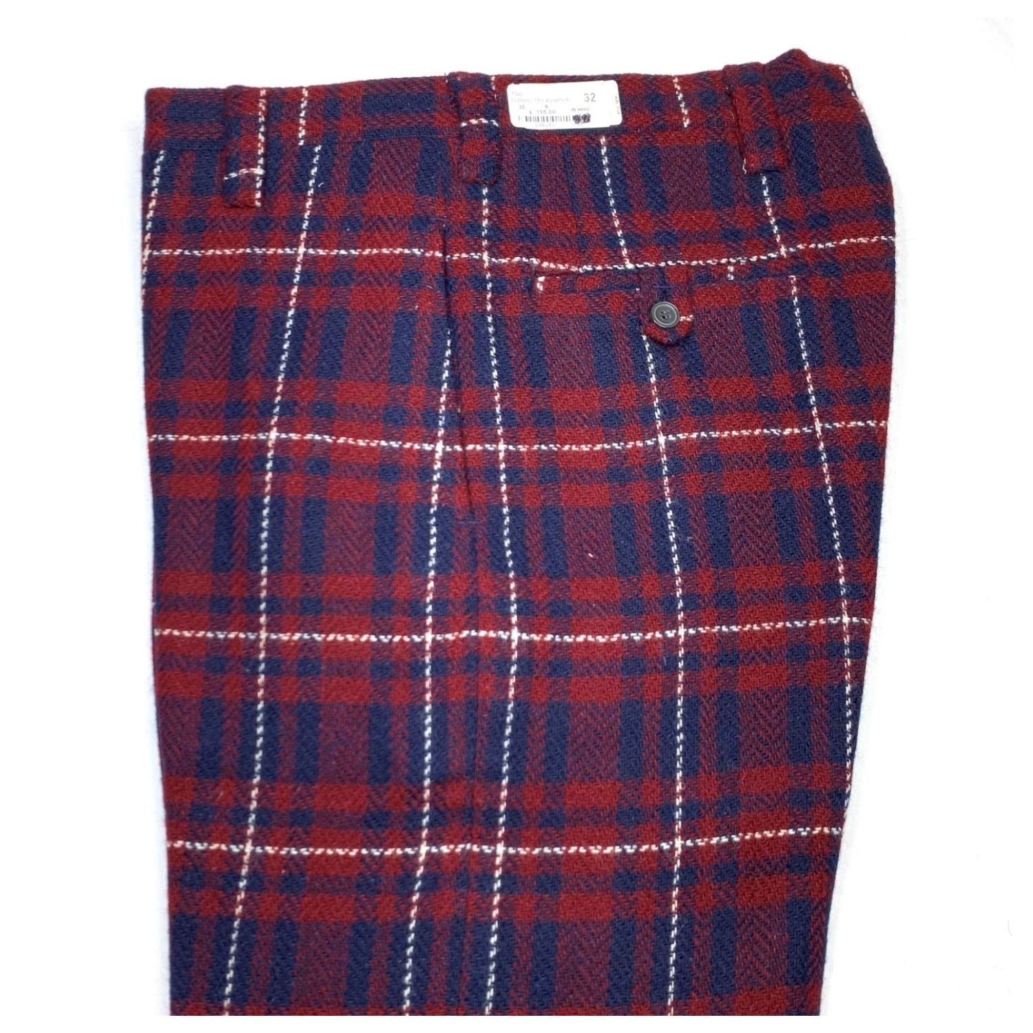 Shetland Tweed Trousers - Plaid with Window - Burgundy, Navy