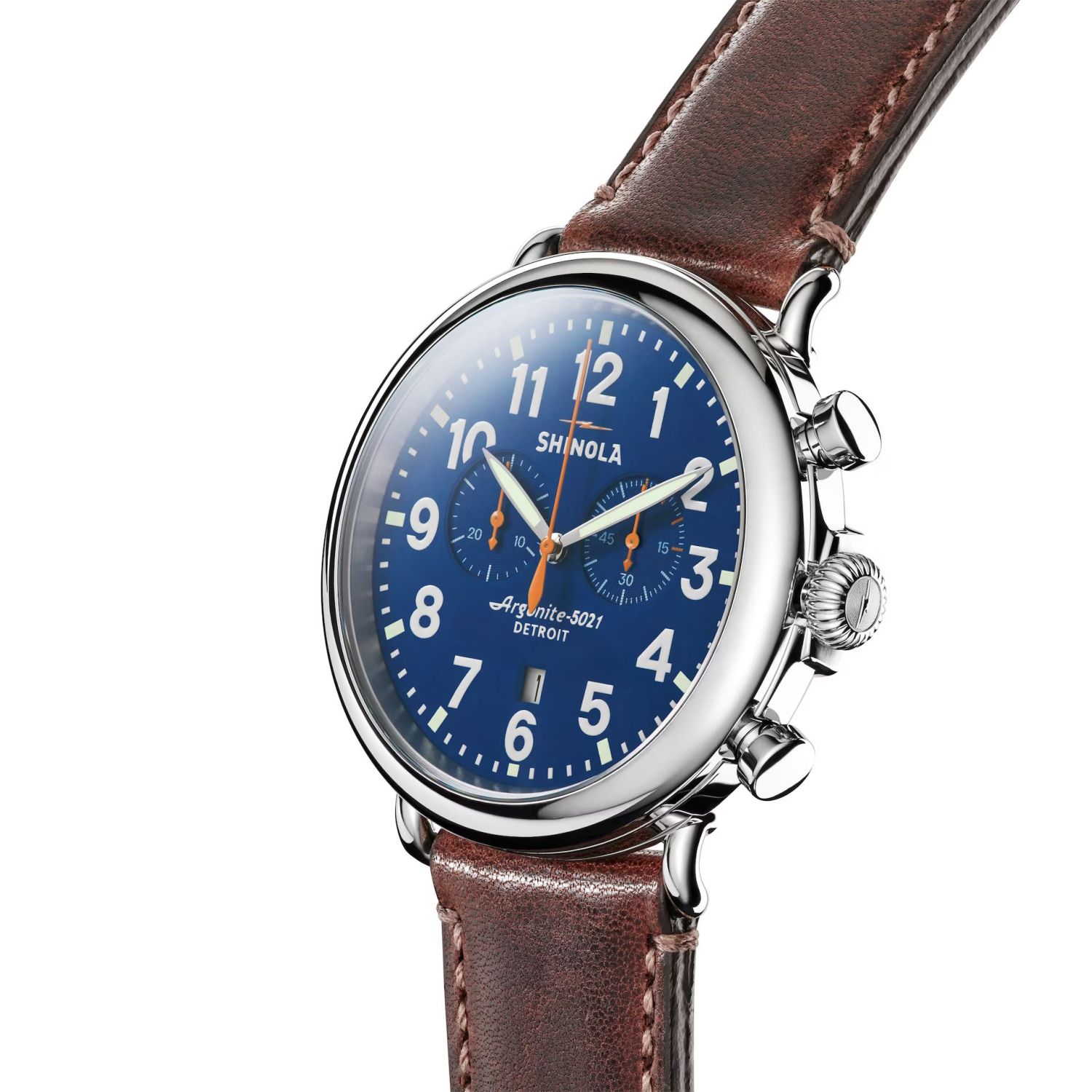 Shinola Runwell Chrono 47mm Watch - Blue with Teak Strap | Men's