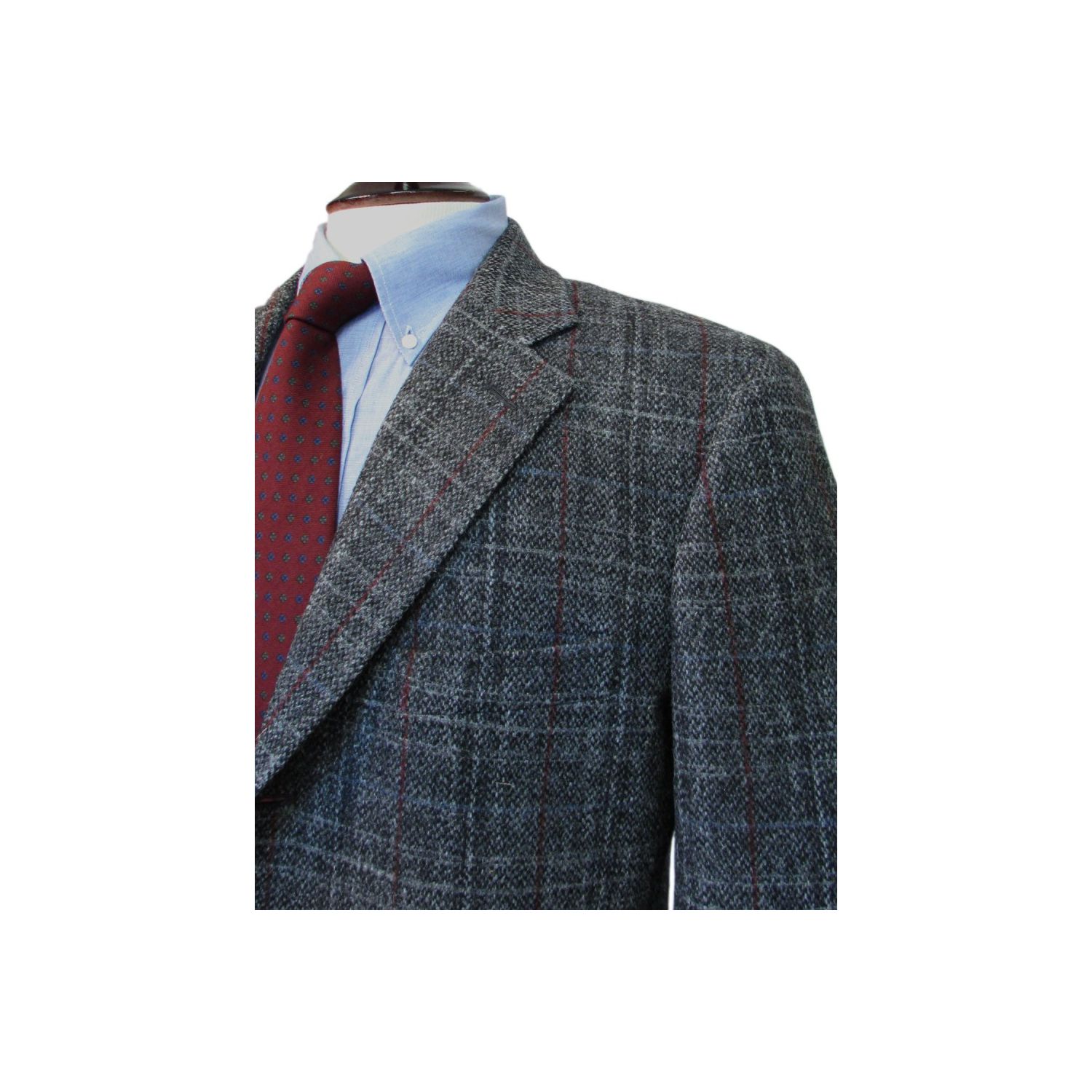Southwick Sport Coat - Harris Tweed - Charcoal Plaid with Burgundy
