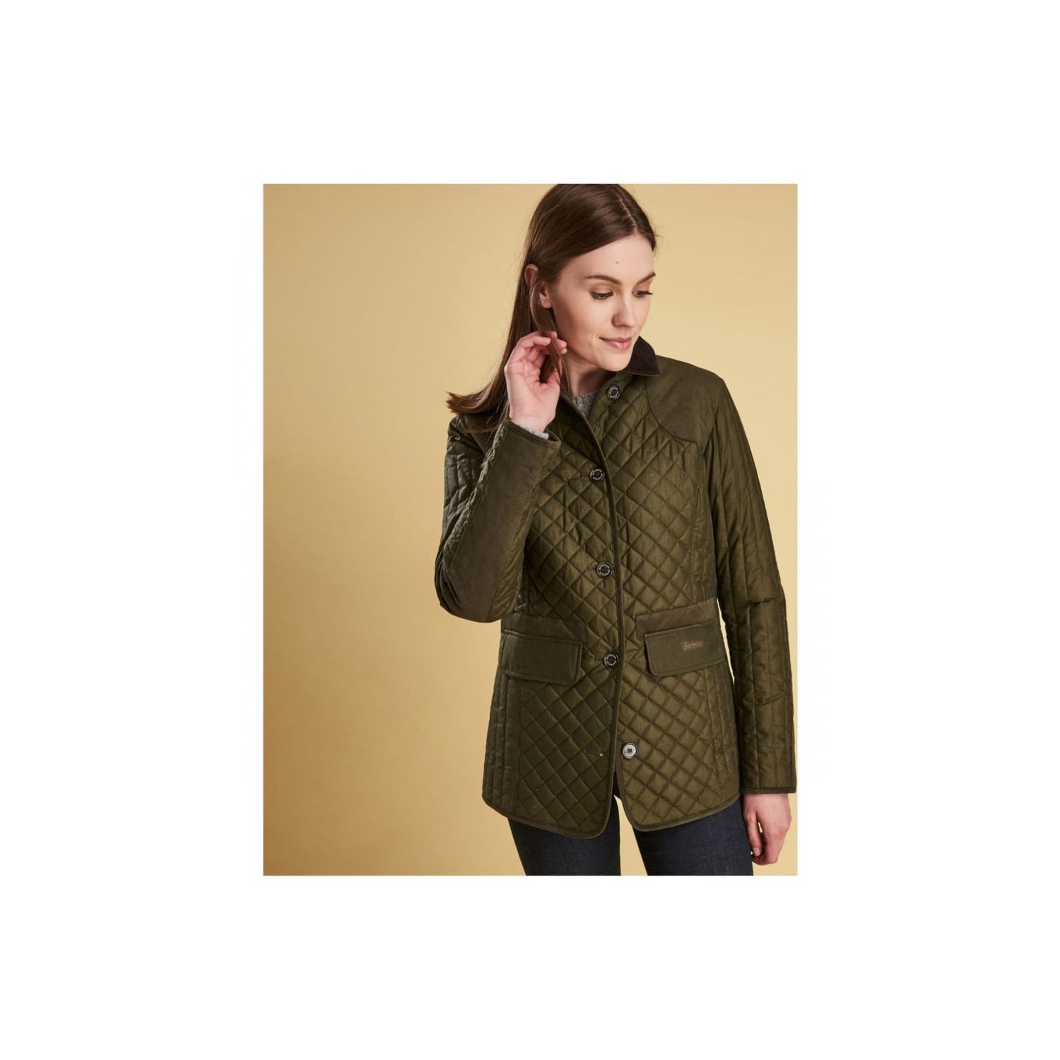 Womens Barbour Dunnock Quilted Wax Jacket - Olive - LWX0878 