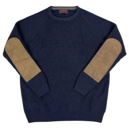Merino Wool Raglan Sweater with Elbow Patches - Navy - Men's Clothing,  Traditional Natural shouldered clothing, preppy apparel