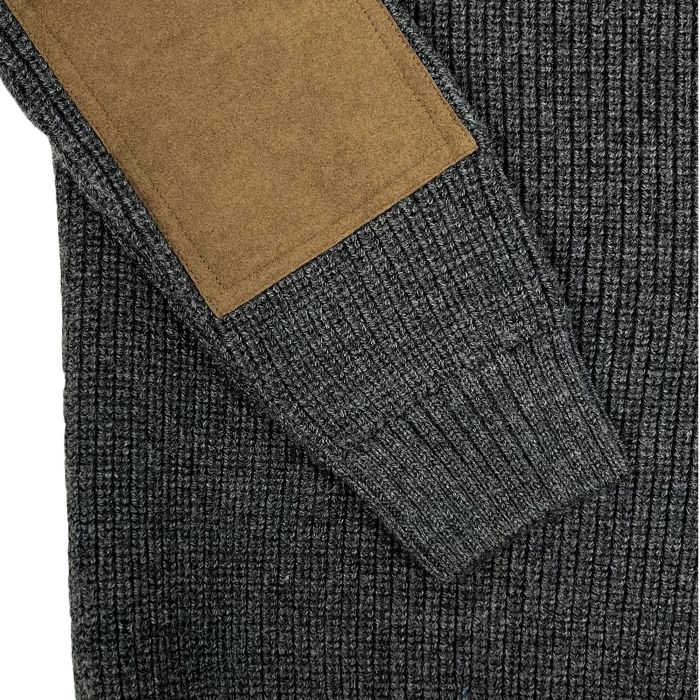 Merino Wool Raglan Sweater with Elbow Patches - Charcoal