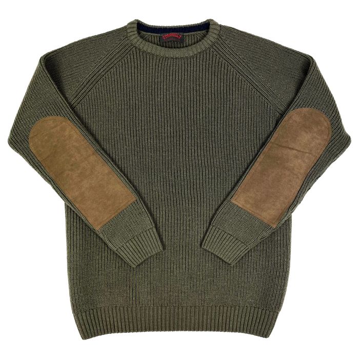 Merino Wool Raglan Sweater with Elbow Patches - Loden - Men's