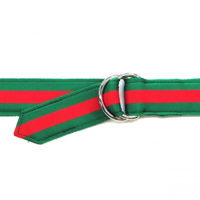 O'Connell's D-Ring Ribbon Belt - Green with Red stripe Gucci (WG203) -  Men's Clothing, Traditional Natural shouldered clothing, preppy apparel