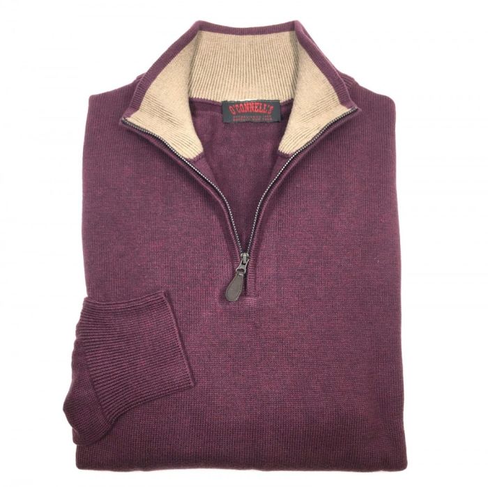 O'Connell's Cotton Knit Zip Mock Sweater - Burgundy Marl