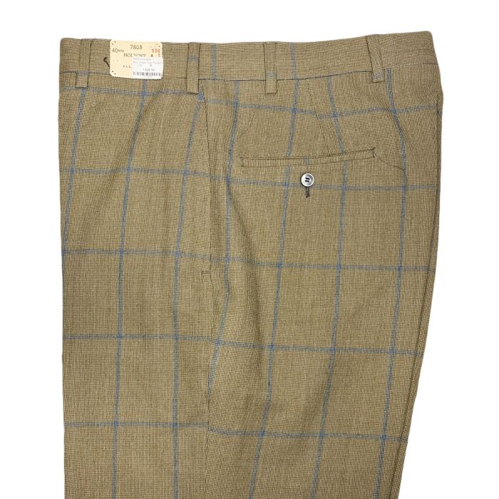 O'Connell's Vintage Heavy Wool Tweed Trousers - British Tan with Blue  Windowpane (7803)
