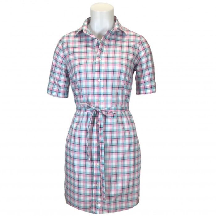O'Connell's Poplin Check Shirtdress - Pink, Black White - Men's Clothing, Traditional Natural shouldered apparel