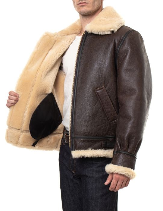 Schott NYC Classic B-3 Sheepskin Leather Bomber Jacket - Brown (257S) -  Men's Clothing, Traditional Natural shouldered clothing, preppy apparel